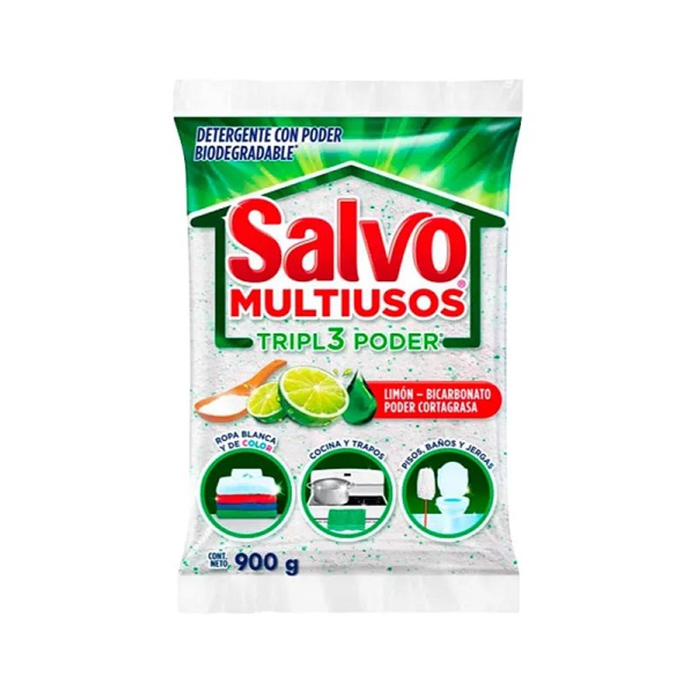 Detergente en Polvo Multiusos Salvo Triple Poder 900g
