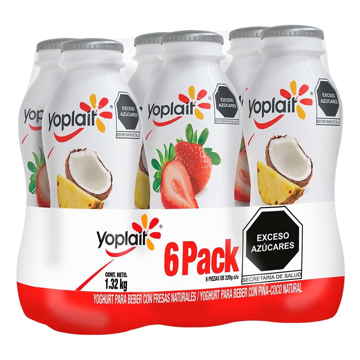 Yogurt Bebible Yoplait Fresa, Piña y Coco 6x220g