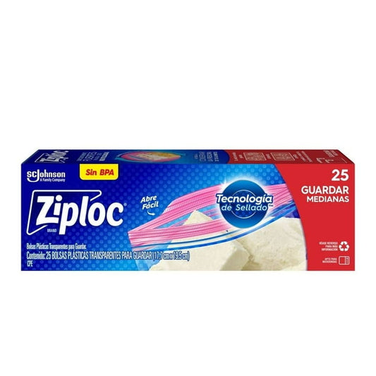 Bolsa Reutilizable para Guardar Ziploc Mediana 25 pzas