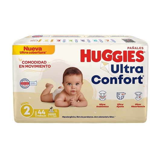 Pañales Unisex Huggies UltraConfort Etapa 2 44pzs
