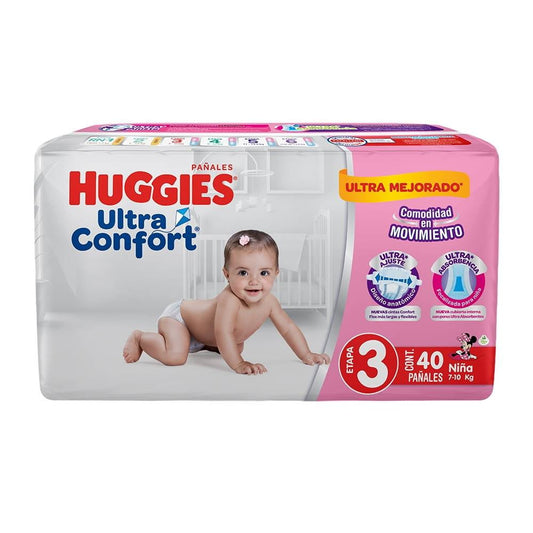 Pañales para Niña Huggies Ultraconfort Etapa 3 40 pzs