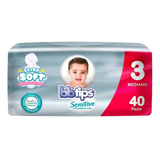 Pañales Unisex Bbtips Sensitive Etapa 3 40 pzs
