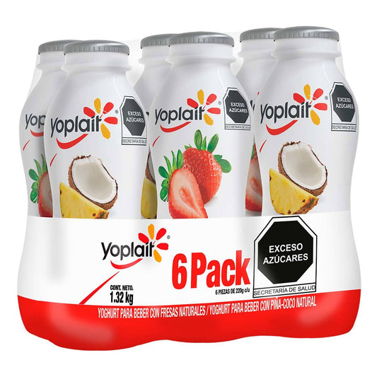 Yogurt Bebible Yoplait Fresa, Piña y Coco 6x220g